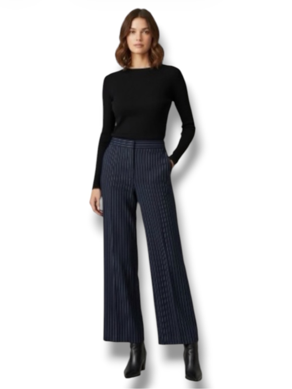 Victoria’s Secret Y2K Bridget Fit Pants Navy Pinstriped Wide-Leg Trousers Size 8
